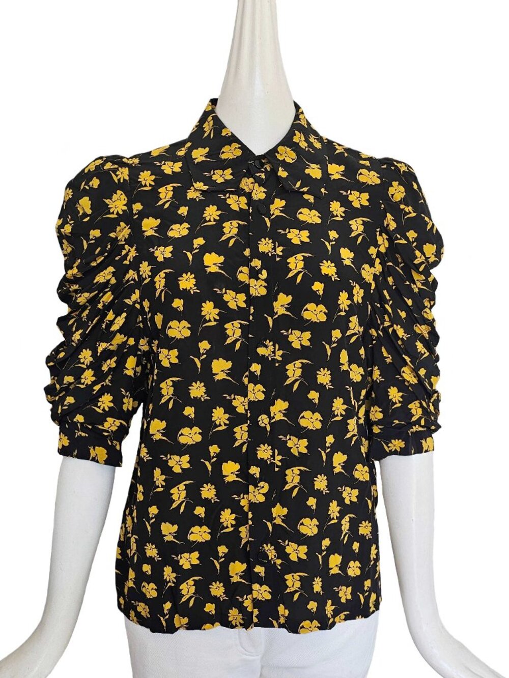 TOGA PULLA BLACK/YELLOW FLOWER PRINT PUFF SLEEVES BLOUSE (36)